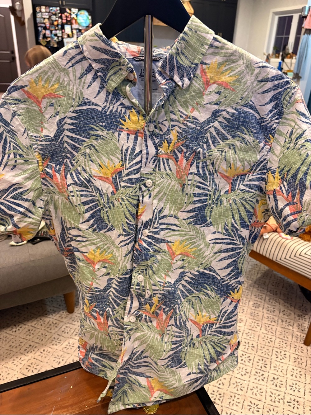 Izod Tropical Floral Button-Down Shirt in White, Blue, Green, Yellow